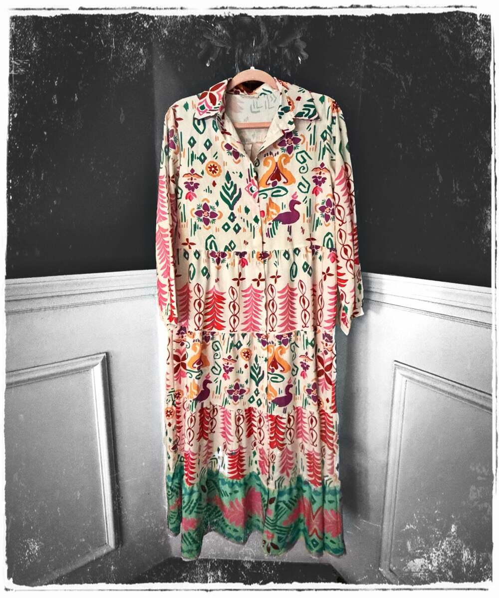 Sunday Up Button-Down Tiered Midi/Maxi Shirt Dress M